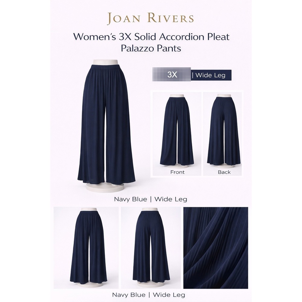 Joan Rivers Navy Blue Accordion Pleat Palazzo Pants‎ 3X Wide Leg A351500